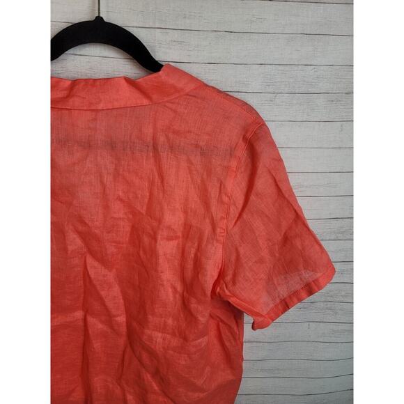 Joie 100% Linen Button Up Crop Short Sleeve in Coral, sz XL - Picture 7 of 9